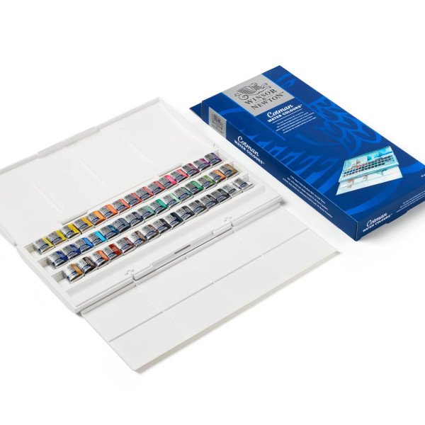 Набір акварельних фарб Winsor Newton Cotman Half Pan Studio Set, 45 кольорів напівкювет у футлярі-палітрі