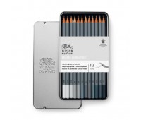 Winsor набор карандашей графитовых в металле Graphic pensil, 12 шт B, 2,3,4,5,6, HB, H, 2,3,4, F арт 490008