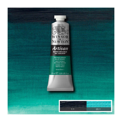 Краска масляная водорастворимая Winsor Artisan Water Mixable 37 мл, № 522, Phthalo Green / Blue Shade Зеленый с Синим Оттенком