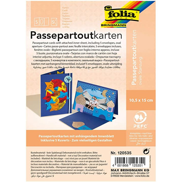 Открытка Folia Passepartouts rectangular cut (прям.) 220 гр, 10,5x15 см, № 35 Royal blue (Т арт. 130535