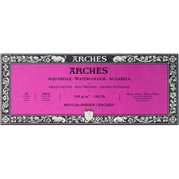Блок для акварели крупнозернистый Arches Hot Pressed 300 гр, 10x25 см 20 листов арт. 1795068
