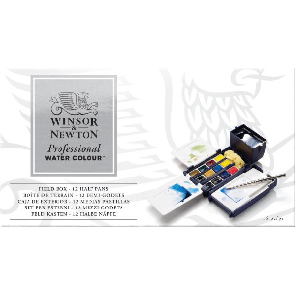 Набор акварельных красок Winsor Newton Professional Water Colour Field Box, 12 кювет + аксессуары