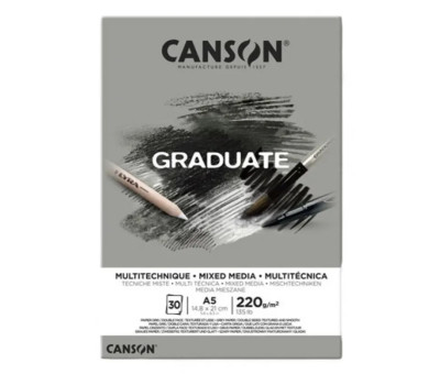 Альбом для змішаних технік Canson Graduate Mix Media Grey 220 г/м2, А5 14,8 х21 см, 30 аркушів