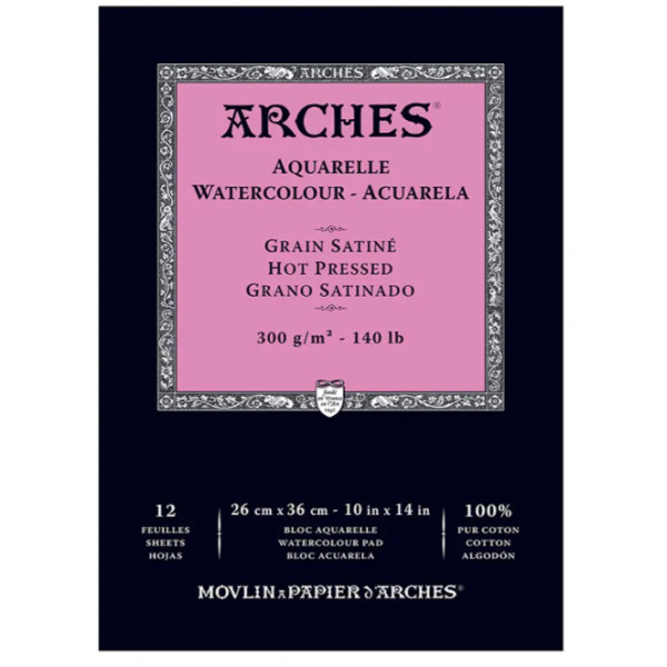 Альбом для акварели Arches Hot Pressed Natural White 300 г, 26x36 см, 12 листов