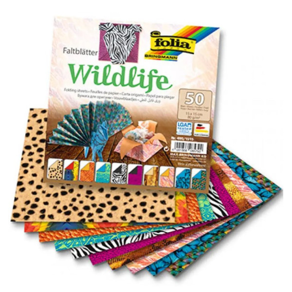 Набор бумаги для оригами Folia Wildlife, 15х15 см, 80 гр., 50 листов