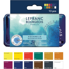 Набір акварельних фарб Lefranc Fine Watercolour Set Half Pans, напівквітка, 12 кол., в металевій упаковці