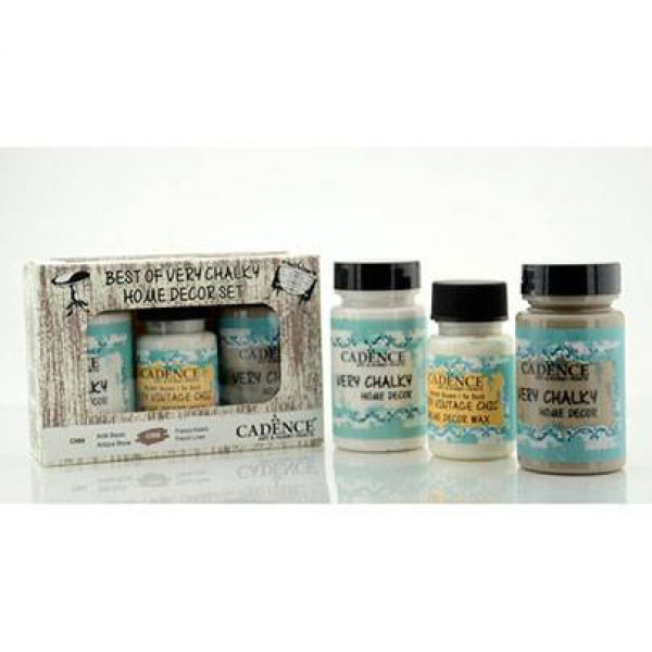 Набор меловой краски Cadence Very Chalky Home Decor №02: античный бежевый, французкий серый (90 мл) + воск