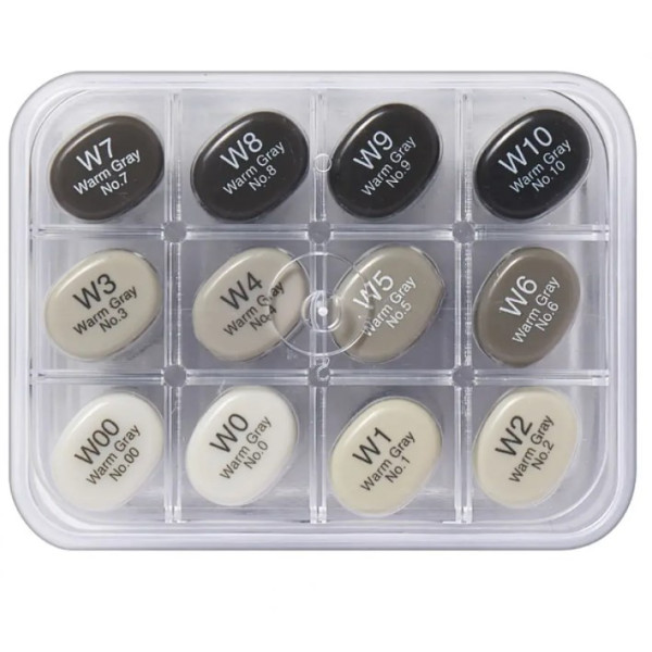 Набір спиртових маркерів сірих відтінків у акриловому кейсі Copic Sketch Set Warm Grey, 12 шт