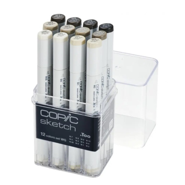 Набір спиртових маркерів сірих відтінків у акриловому кейсі Copic Sketch Set Warm Grey, 12 шт