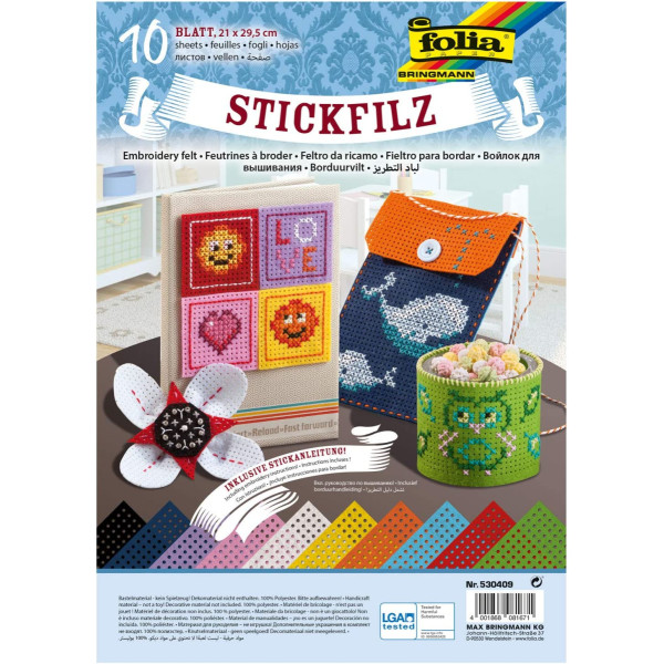 Набор фетра для вышивания Folia Embroidery Felt, 20x30 см Ассорти, 10 л