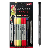 Набор спиртовых маркеров для манги COPIC Ciao Set Manga 8 (5 шт+1 лайнер)