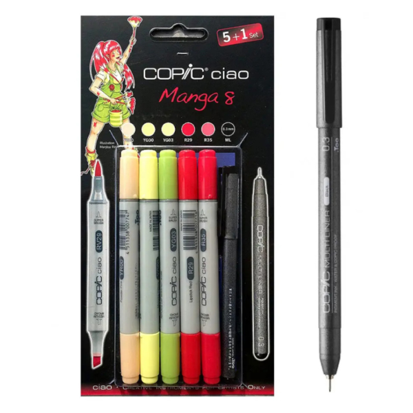 Набір спиртових маркерів для манги COPIC Ciao Set Manga 8 (5 шт+1 лайнер)