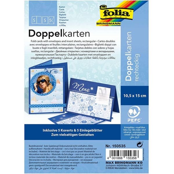 Заготовка для открытки прямоугольная Folia Cards, 220 г/м2, 10,5x15 см, № 35 Royal blue Темно-синий