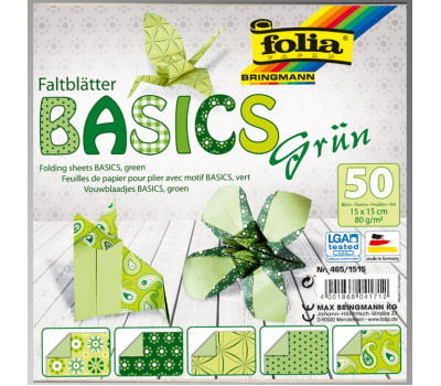 Папір для орігамі Folia Folding Papers 15x15 см, 50 аркушів, 80 г/м2, зелений
