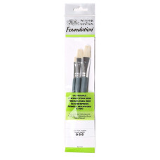Набір пензлів із натуральної щетини Foundation Oil Hog Brushes (3 шт: плоскі №4,10,14), коротка ручка