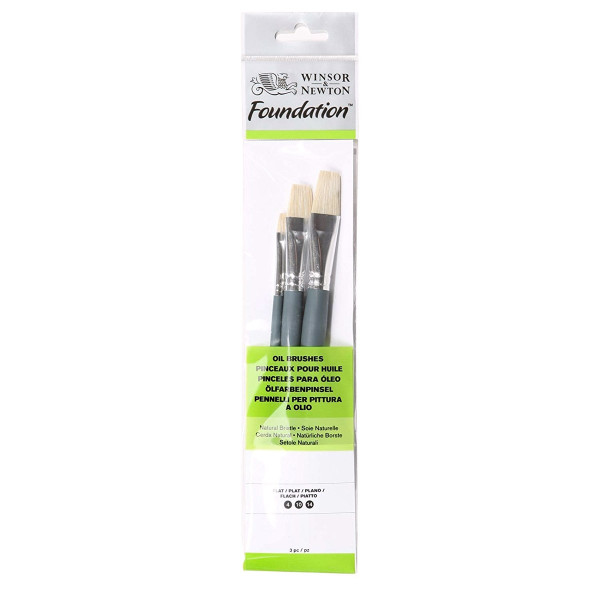 Набір пензлів із натуральної щетини Foundation Oil Hog Brushes (3 шт: плоскі №4,10,14), коротка ручка