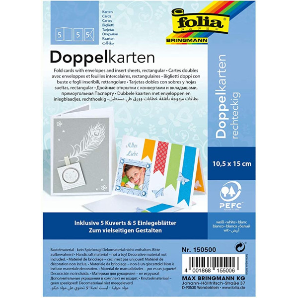 Заготовка для листівки прямокутна Folia Cards, 220 г/м2, 10,5x15 см № 00 White Білий