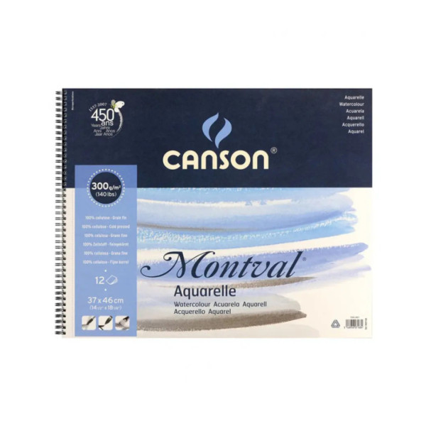 Альбом для акварелі на спіралі Canson Montval 300 г/м2, 37х46 см, 12 аркушів