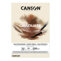 Альбом для смешанных техник, натуральный бежевый, Canson Graduate Mix Media Natural 220 г/м2, А5 14,8х21 см, 30 листов