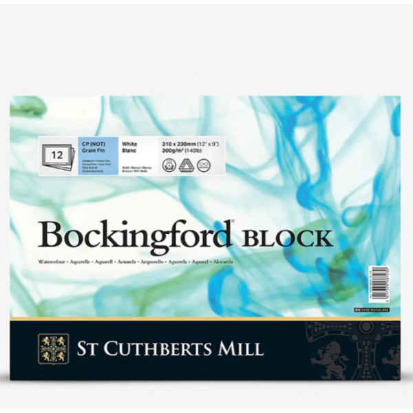 Блок паперу для акварелі Waterford Bockingford, Cold Press, 100% целюлоза, 300 г/м2 31х23 см, 12 аркушів