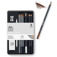 Подарочный набор для рисунка металлическом пенале Winsor Newton Sketching pensil tin (10 карандашей + аксессуары)