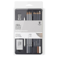 Подарочный набор для рисунка металлическом пенале Winsor Newton Sketching pensil tin (10 карандашей + аксессуары)