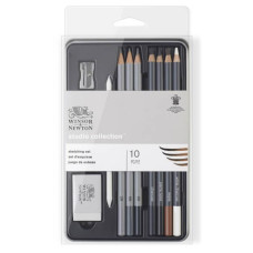 Подарочный набор для рисунка металлическом пенале Winsor Newton Sketching pensil tin (10 карандашей + аксессуары)