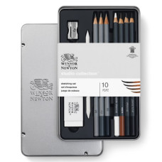 Подарочный набор для рисунка металлическом пенале Winsor Newton Sketching pensil tin (10 карандашей + аксессуары)