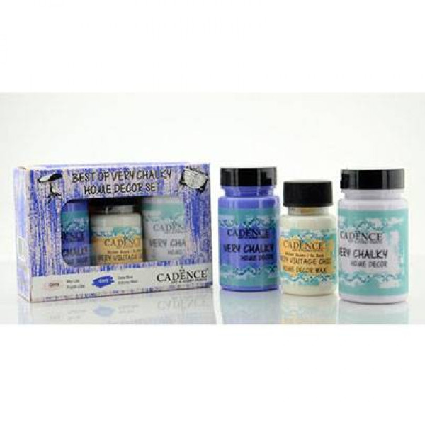 Набор меловой краски Cadence Very Chalky Home Decor №07: пурпурный, лавандовый (90 мл) + воск