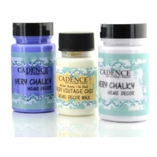 Набор меловой краски Cadence Very Chalky Home Decor №07: пурпурный, лавандовый (90 мл) + воск