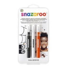 Набір ручок-кистей для гриму Snazaroo Brush Pen, 3x2 мл, чорний, білий, помаранчевий