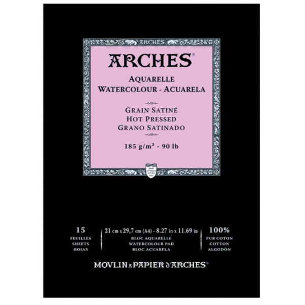 Альбом для акварели Arches Hot Pressed Natural White 185 г, 21x29,7 см, 15 листов
