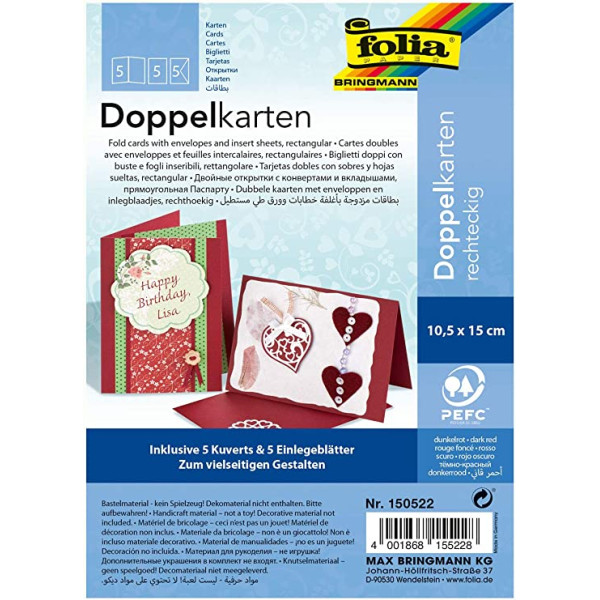 Заготовка прямокутна для листівки Folia Cards, 220 г/м2, 10,5x15 см, № 22 Dark red Бордовий