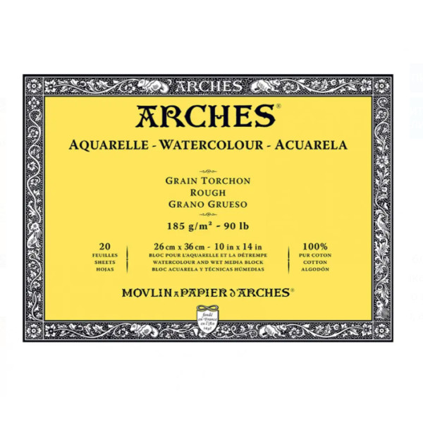 Блок бумаги для акварели грубое зерно Arches Rough Natural White 185 г, 26x36 см, 20 листов
