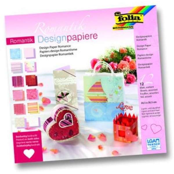 Набор дизайнерской бумаги Folia Design Papers Pads Romantic (Романтика) 190 г/м2, 30,5x30,5см Ассорти 12 листов