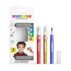Набір ручок-пензлів для гриму Snazaroo Brush Pen, 3x2 мл, синій, золотий, червоний