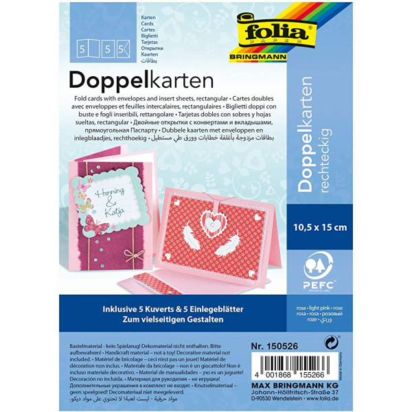 Заготовка прямокутна для листівки Folia Cards, 220 г/м2, 10,5x15 см, № 26 Light pink Світло-рожевий