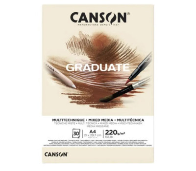 Альбом для смешанных техник, натуральный бежевый, Canson Graduate Mix Media Natural 220 г/м2, А4 21х29,7 см, 30 листов
