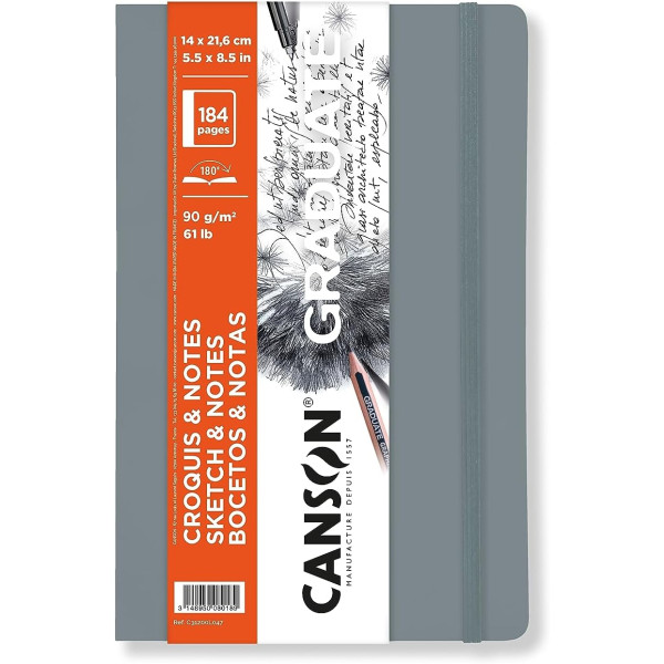 Блокнот Canson Graduate Sketch and Notes, мягкая обложка, 90 г, 14,8x21 см, 184 листа, Light grey