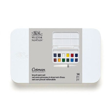 Набір акварельних фарб Winsor Newton Cotman Half Pan Brash Pen Set, 12 шт.