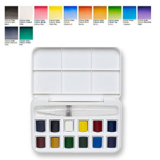 Набір акварельних фарб Winsor Newton Cotman Half Pan Brash Pen Set, 12 шт.