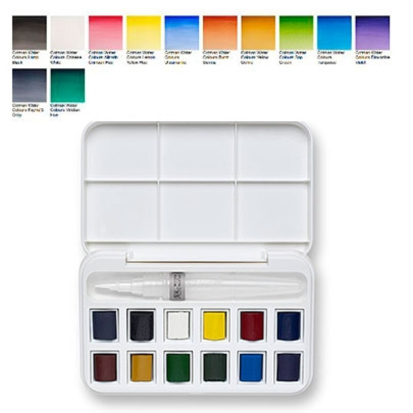 Набір акварельних фарб Winsor Newton Cotman Half Pan Brash Pen Set, 12 шт.