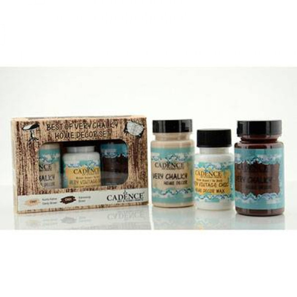 Набор меловой краски Cadence Very Chalky Home Decor №04: песчано-коричневый, шоколад (90 мл) + воск