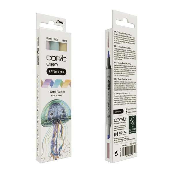 Набір маркерів Copic Ciao Set "Layer Mix" (3 шт), Pastel Palette (BV00+BG01+YR20)