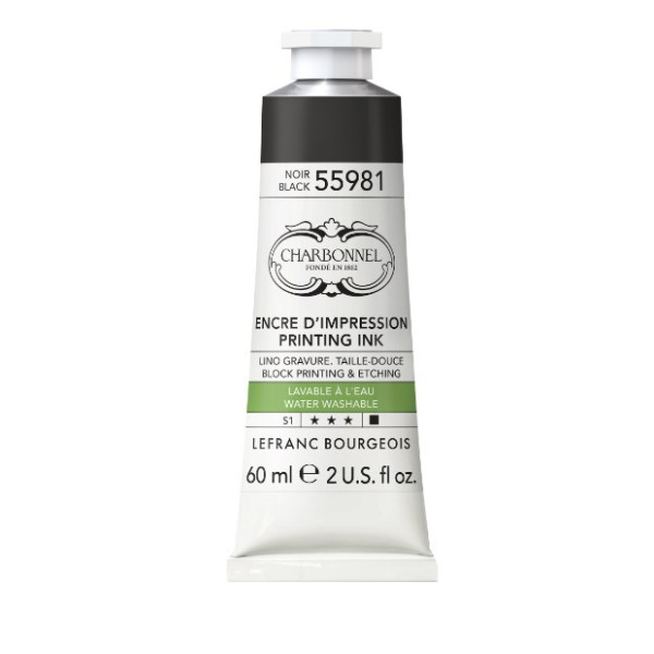 Краска гравюрная Charbonnel Water Washable Printing Ink 60 мл, Black 55981