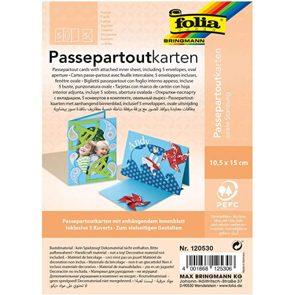 Заготовка для листівки квадратним паспарту Folia, 220 г/м2, 10,5x15 см, № 30 Sky blue Небесно-блакитний
