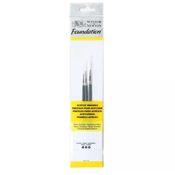 Набор кистей синтетика Foundation Acrylic Brushes (3 шт: круглые №1,3,5), короткая ручка