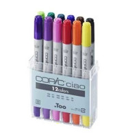 Набор двухсторонних заправляемых маркеров Copic Ciao Basic Set, 12 шт, акриловый кейс