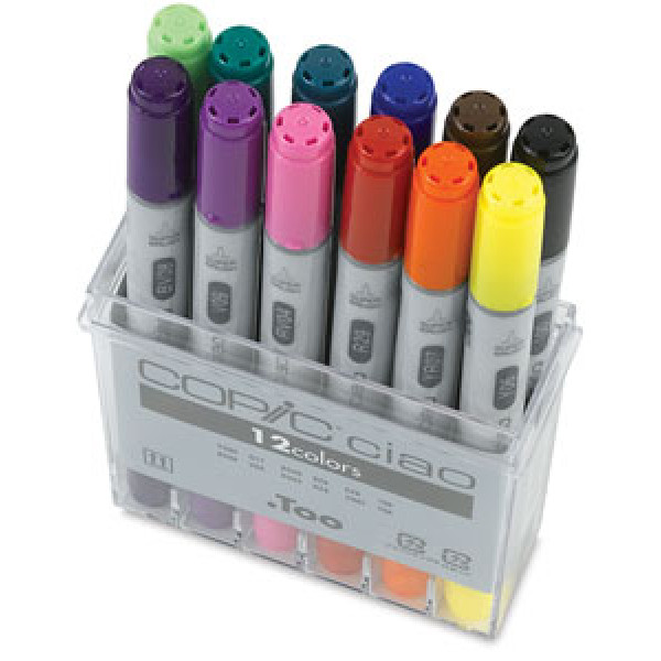 Набір двосторонніх маркерів, що заправляються Copic Ciao Basic Set, 12 шт, акриловий кейс
