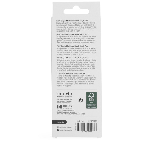 Набор лайнеров Copic Multiliner, 5 шт (0,05+0,1+0,3+0,5+0,8), черный